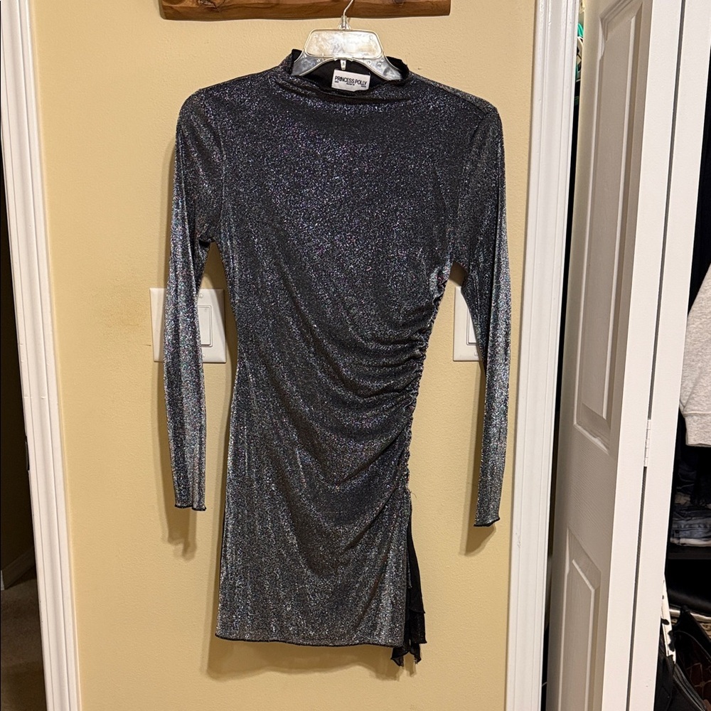 Princess Polly Shimmering Black Long Sleeve Dress